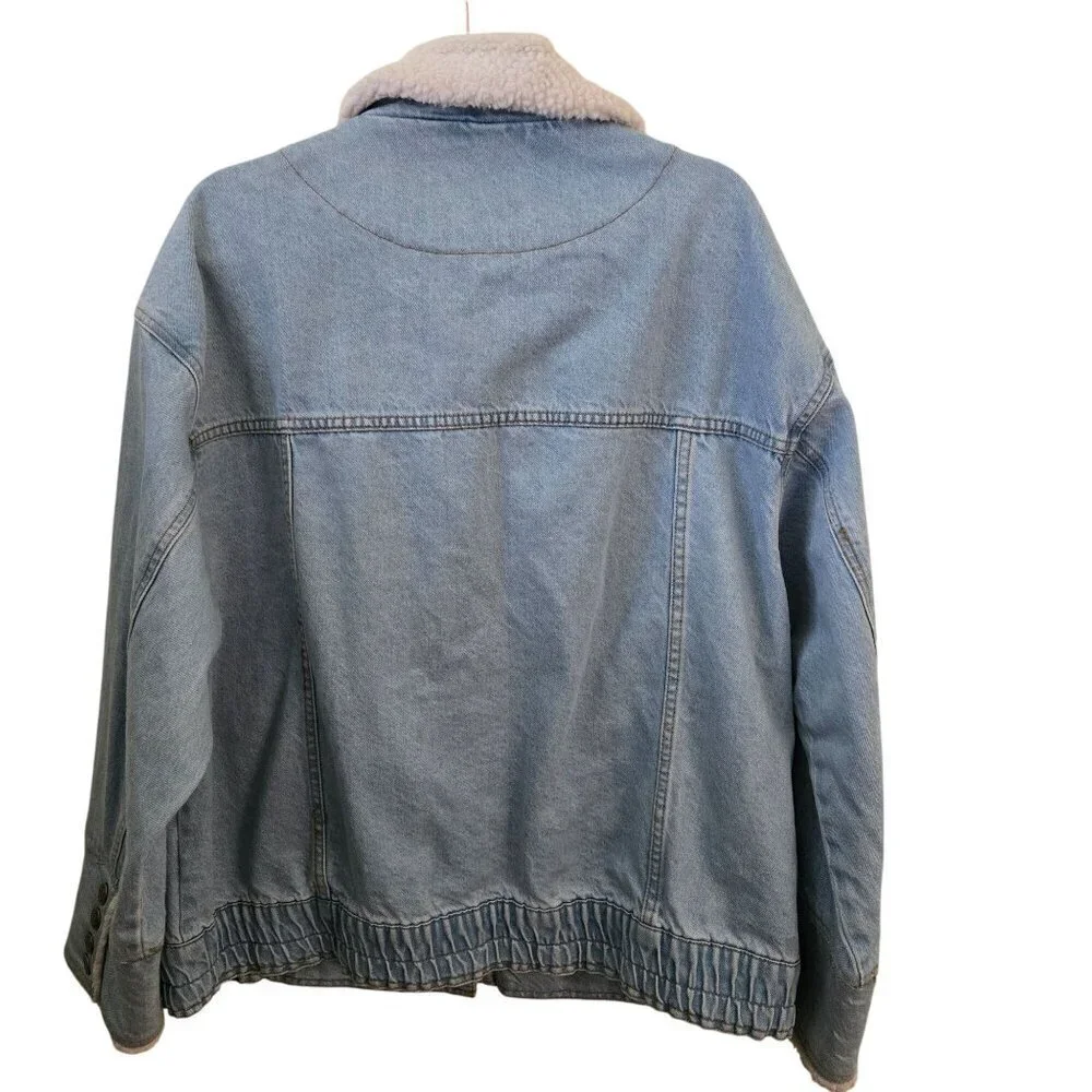 Free People We The Free Ariel Cozy Bomber Jacket Denim Sherpa Trim Size L